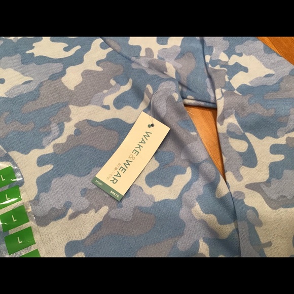 BLUE CAMO HOODIE SWEATSHIRT sz L NWT WAKE & WEAR BY INK & IVY - Picture 5 of 7